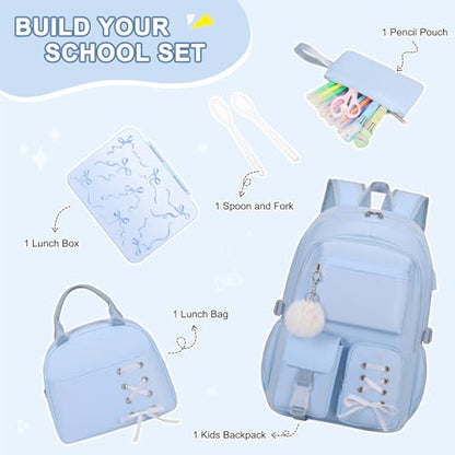 Scothen Backpack for Girls with Bento Lunch Box Set, School Bag Bookbag for Teens Girls Kids Student, 43oz Lunch Containers Lunchbox, Insulated Lunch Bag & Pencial Case, Back to School Gifts - color: Blue
