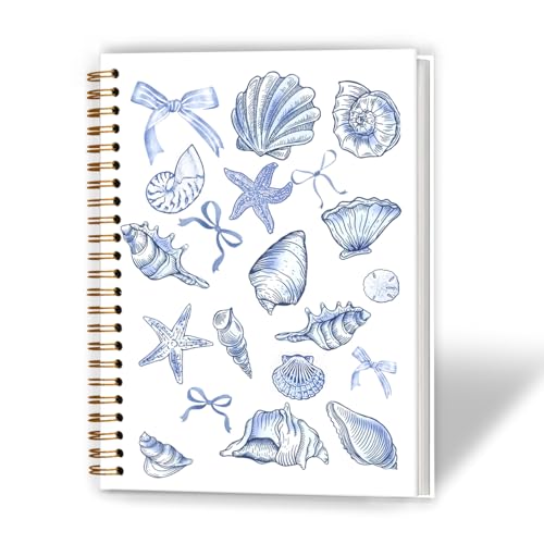 XUNLURY Coquette Blue Bow Beach Notebook, Coastal Beachy Seashell Journal, Preppy Ocean Journal, Gifts for Ocean Lovers, Marine Biology Hardcover Spiral Notebook, 5.5x8.3 Inch - color: Color_4