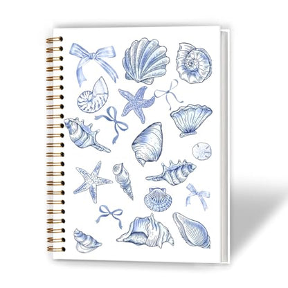 XUNLURY Coquette Blue Bow Beach Notebook, Coastal Beachy Seashell Journal, Preppy Ocean Journal, Gifts for Ocean Lovers, Marine Biology Hardcover Spiral Notebook, 5.5x8.3 Inch - color: Color_4