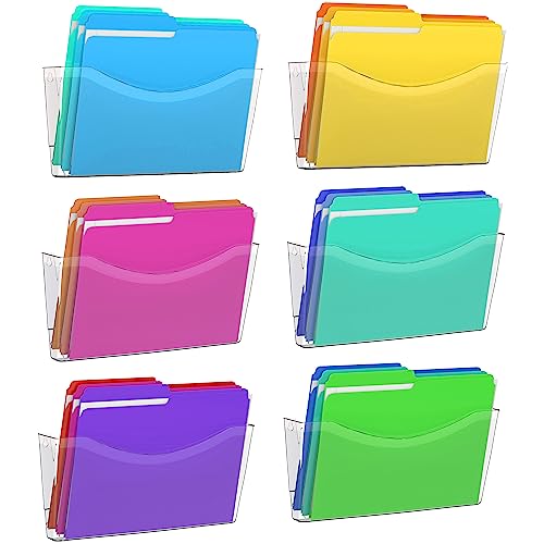 Kuntine.B 6 Pack Clear Single Pocket File Holder Hanging Wall Organizer, Wall Mount Mails Magazines Organizer for Office and Home