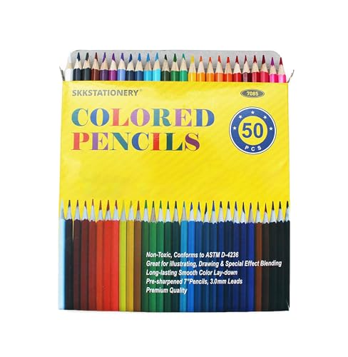 SKKSTATIONERY 색연필 50개, 50가지 선명한 색상, 스케치, 예술, 컬러링 북용 드로잉 연필, 신학기