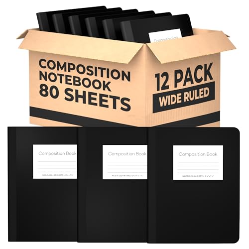 E-CLIPS USA Composition Notebook Wide Ruled Composition Notebooks Bulk Wide Ruled Notebook Paper Note Books For Schools Composition Books 80 Sheets 160 Pages 9.75” x 7.5” (12 Pack) - size: 12 Pack