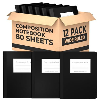 E-CLIPS USA Composition Notebook Wide Ruled Composition Notebooks Bulk Wide Ruled Notebook Paper Note Books For Schools Composition Books 80 Sheets 160 Pages 9.75” x 7.5” (12 Pack) - size: 12 Pack