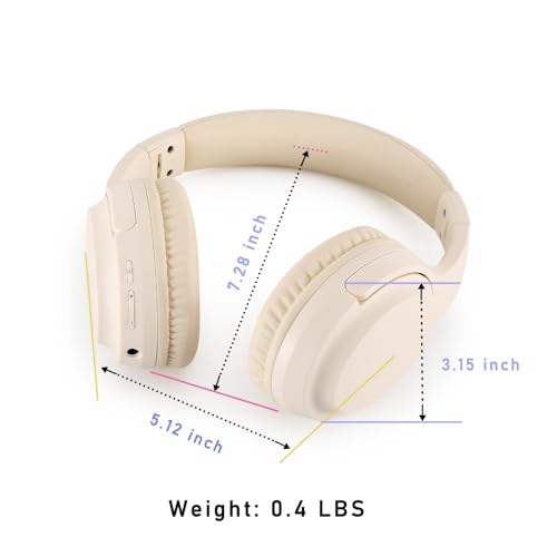 Bingozones SN-A2 Headphones Wireless Bluetooth with Mic,Lightweight On Ear Headphone, Bluetooth 5.3, 20H+ Playtime,Portable Wired and Wireless Headphones for School, Travel, Gym - Beige - color: #01 Beige