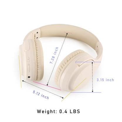 Bingozones SN-A2 Headphones Wireless Bluetooth with Mic,Lightweight On Ear Headphone, Bluetooth 5.3, 20H+ Playtime,Portable Wired and Wireless Headphones for School, Travel, Gym - Beige - color: #01 Beige