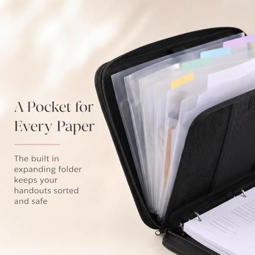 Sturdy 3 Ring Zipper Binder with Strap for School - Beautiful 1 Inch Zip Up Binder with 5-Tab Dividers Holds 420 Sheets, Books & Laptop - Easy to Carry Trapper Keeper Made of Premium Fabrics - color: Black