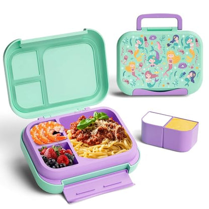 Kids Bento Lunch Box, 5-Compartment Leakproof Container with handle Movable Snack Box BPA-Free, Dishwasher & Microwave Safe Utensils Included for Kids/Adults | School, Office & Travel | Green - color: Green-41oz