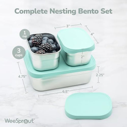 WeeSprout Stainless Steel Lunch Box Set - 750mL & 230mL Food Storage Nested Bento Boxes with Food Grade Silicone Lid - Leak Proof - Freezer Safe (Pastel Mint) - color: Pastel Mint