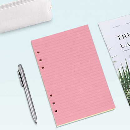 A6 Colorful Refill Paper, [5 Colors] Toplive 100GSM Thick Refillable Paper 6 Hole Filler Inserts Loose Leaf Paper 100 Sheets (200 Pages) for 6 Ring Binder Journal Notebook - style: Colorful Line 5 Pack