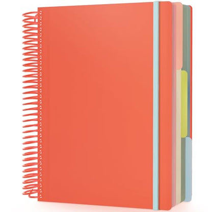 EUSOAR 3 Subject Spiral Notebook, Large A4 9.25" x 11.7" Lined College Ruled Notebook with Pockets, Cute Women Journal Notebook 240 Pages 90gsm Thick Paper Notebook for Office School Supplies-Orange - color: Orange, style: A4 Lined