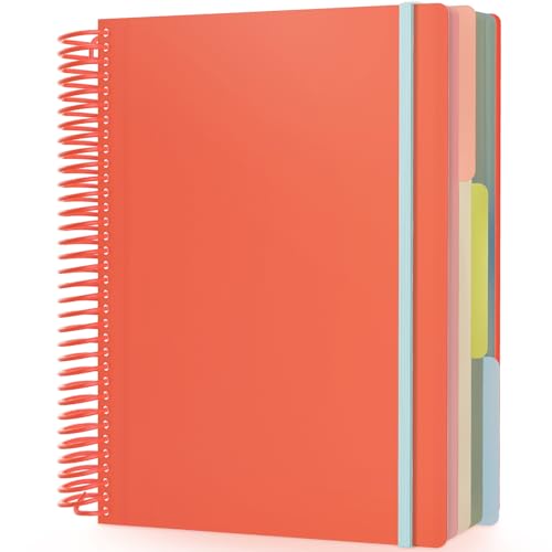 EUSOAR 3 Subject Spiral Notebook, Large A4 9.25" x 11.7" Lined College Ruled Notebook with Pockets, Cute Women Journal Notebook 240 Pages 90gsm Thick Paper Notebook for Office School Supplies-Orange - color: Orange, style: A4 Lined