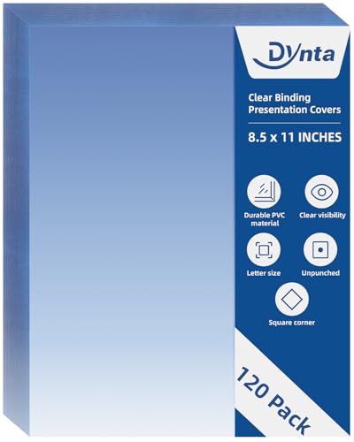 Dynta Binding Covers 8 mil PVC Clear Cover Sheets for Binding, Letter Size 8-1/2 x 11 Inches, 120 Pack Report Covers, Presentation Binder, Office Supplies, Un-Punched, Square Corners - color: Clear, size: 8 mil