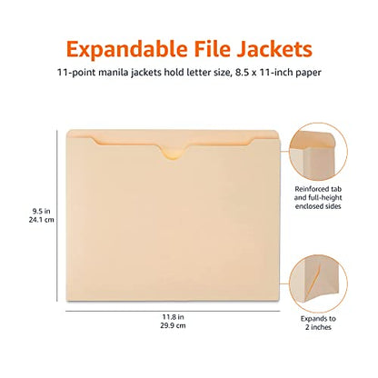 Amazon Basics Reinforced File Jackets, Letter Size, Straight-Cut Tab, 2 Inch Expansion, Manila, 50-Pack - size: 2 Inch Expansion, style: 50-Pack