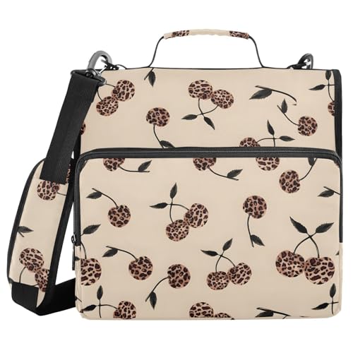 3 Ring Zipper Binder Leopard Cherry Binders Bag with Shoulder Strap 500 Sheets Paper Organizer Trapper Keeper Documents Storage File Folder for School Office - color: A430