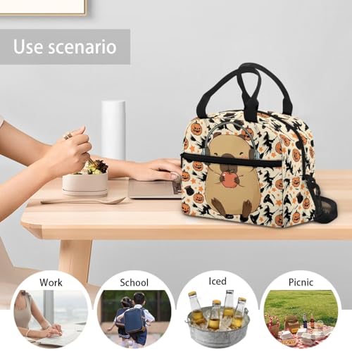 Capybara Kawaii Lunch Box for Girls 4-6 Halloween Pumpkin One Piece Lunch Box for Kids 6-8 Preschool Meal Bag Boys 8-10 Kindergarten Toddler Students Elementary School Thermal Insulated - color: Capybara Halloween Pumpkin