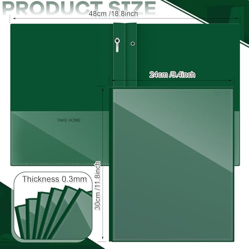 Henoyso 24 Pcs Plastic Folders with Clear Front Pocket and 3 Prong Take Home Plastic 2 Pocket Folder Back to School for Students Parent Teacher Communication for School Office (Dark Green) - color: Dark Green