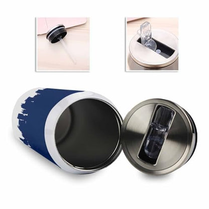 Abstract Graffiti Art 10oz Stainless Steel Tumbler with Lid & Straw-Double Wall Vacuum Insulated Travel Mug Modern Navy Blue White Painting Water Bottle Coffee Beverage Drinks Cup - size: 10 Ounces