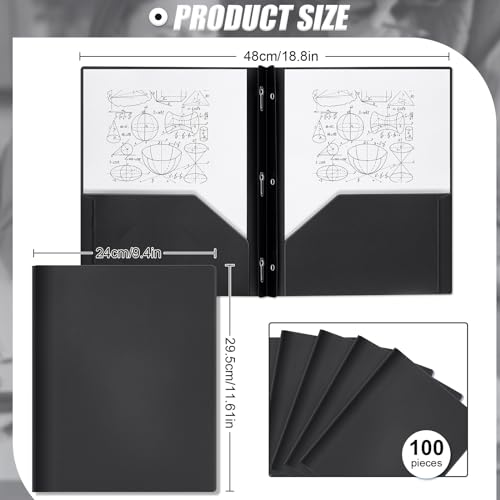 Yeaqee 60 Pcs Plastic Folders with Pockets and Prongs Plastic Folder 2 Pockets 3 Prongs with Card Slot for Office, School for Students, Teachers, Office Workers (Black) - color: Black