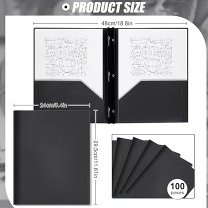 Yeaqee 60 Pcs Plastic Folders with Pockets and Prongs Plastic Folder 2 Pockets 3 Prongs with Card Slot for Office, School for Students, Teachers, Office Workers (Black) - color: Black