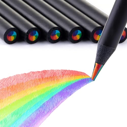 Art Supplies for Kids, 7 Color Black Wooden Rainbow Colored Pencils, Pre-sharpened, Multicolored Core, with Sharpener, for Coloring Books, Drawing, Sketching, 24pcs
