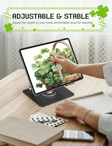 Tablet Stand for iPad, 360° Rotating Aluminum Desktop Holder – Adjustable & Foldable Desk Stand Compatible with iPad Pro 12.9/11, Air 10.9, Samsung Tab S9, Portable for Home Office, Black - color: Black