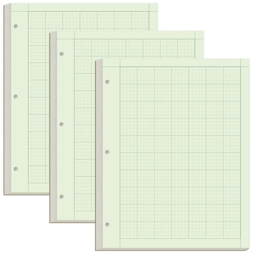 Yaridar (3-Pack) Engineering Notebooks - 150 Sheets/300 Pages Graph Paper, 5 x 5 Graph Rule on Back, 3-Hole Engineering Computation Pad, 100 Gsm Green Tint Paper, 8-1/2" x 11" - size: 3-Pack, style: 3-Hole