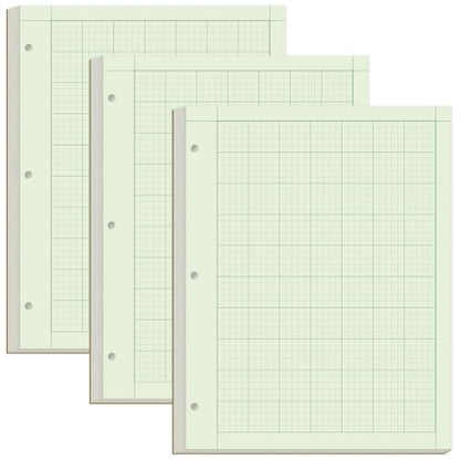 Yaridar (3-Pack) Engineering Notebooks - 150 Sheets/300 Pages Graph Paper, 5 x 5 Graph Rule on Back, 3-Hole Engineering Computation Pad, 100 Gsm Green Tint Paper, 8-1/2" x 11" - size: 3-Pack, style: 3-Hole