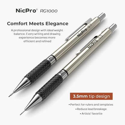 Nicpro Art Mechanical Pencil Set in Case, 4 PCS Metal Drafting Pencil 0.5 mm & 0.7 mm, Lead Pencil with 6 Tube HB Lead Refills, 3 Erasers, 9 PCS Eraser Refills for Artist Writing, Drawing, Sketching - style: 4 Pack (0.5mm+0.7mm)