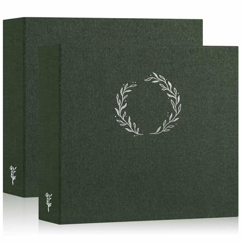 Lanpn 2 Packs Photo Album Scrapbook 12x12, Linen Cover Wreath Design Top Load 3 Ring Folder Binder Photobook Photo Book 12 x 12 inch with 30 Plastic Sleeves 60 Pages Green - color: Green, size: 12x12"/2PK