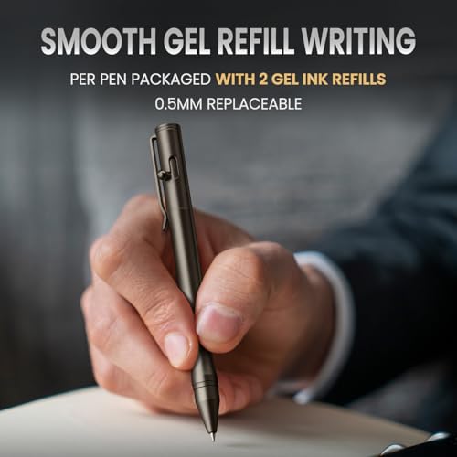 Origin-Joy Brass Bolt Action Pen Set, Heavy Duty EDC Copper Metal Tactile Turn Pen With Gel Ink Refills (Black & Gunmetal Gray) - color: Black & Gunmetal Gray