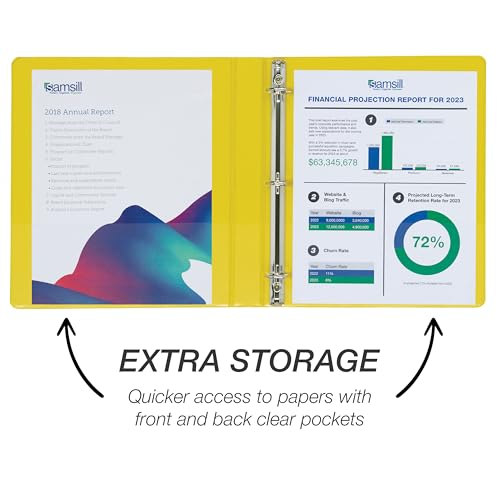 Samsill Durable 1 inch 3 Ring Binder, D Ring Binder, 100% Recycled Chipboard, Yellow, 12 Pack - color: Yellow, size: 12 Pack, style: 1 Inch