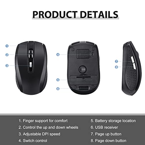Macarrie 8 Pack Wireless Mouse for Laptop 1200dpi Wireless Computer Mouse Bulk with 6 Buttons Included USB Receiver Compatible with Windows, Pc, Computer