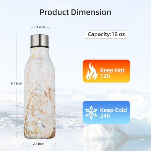 Konokyo 18 oz Insulated Stainless Steel Metal Water Bottle with Strap - color: Marble-Amber, size: 18 Ounces