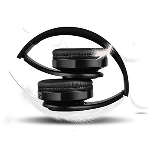 Wireless Headset with Mic, Foldable Bluetooth Headphone with 3.5mm Audio Jack, Built-in Noise Cancelling Microphone, Support for Plug-in Card, for PC, Phone(Black+Blue)