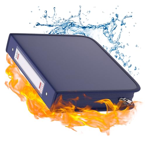 Fireproof 3 Ring Binder with Zipper, 1.5 Inch D Rings Hold up 375 Sheets of 8.5" x 11" (A4), Compatible with Clear Page Protectors, Built-in net and Pen Holder (1 Pcs, Blue, 1.5") - color: Blue, size: 1.5", style: 1 Pcs