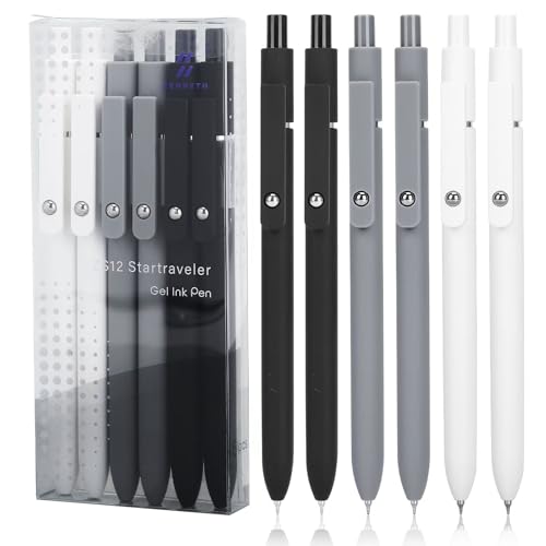 Ddaowanx Gel Pens, 0.5mm Fine Point Quick Dry Black Ink Pens Retractable, Nursing School Essentials,School Supplies, Gifts for Women (6Pcs-Black Ink) - color: 6Pcs-Black Gray White-Black Ink