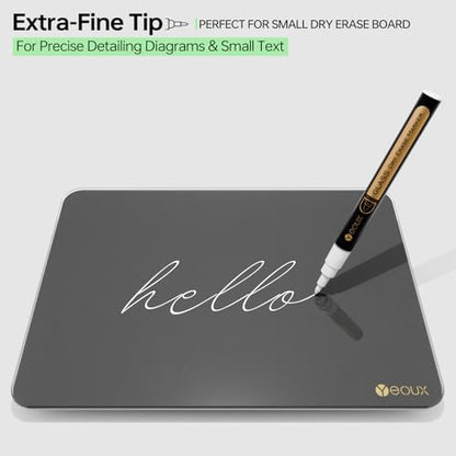 YEOUX Dry Erase Markers for Glass Board, 4 Pack (White) | 1mm Ultra-Fine Tip, Easy Wipe Off, No Residue, Liquid Chalk, Whiteboard Compatible