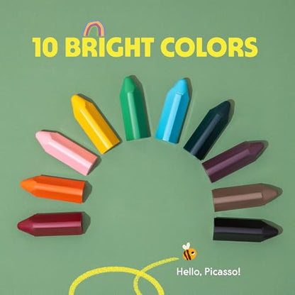 Honeysticks Triangular Crayons (10 Pack) - 100% Pure Beeswax, Food Grade Colors, Non Toxic Crayons for Baby, Toddlers ages 1-3, 2-4, Easy Grip Triangle Shape, Durable, Sustainably Made in New Zealand