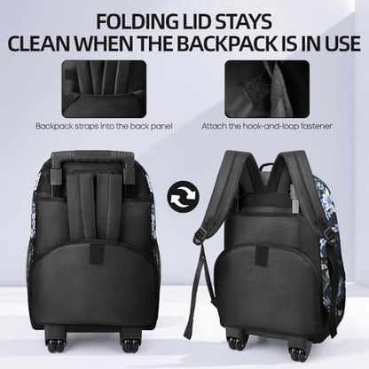 20" 2-in-1 Rolling Backpack,Backpack for Travel w/Wheels | Trolley Suitcase w/Telescopic Handle,Lightweight,Durable, Travel-Friendly, Unisex,2561-20''-Blue Lilies - color: JH-2561-Blue Lilies-20