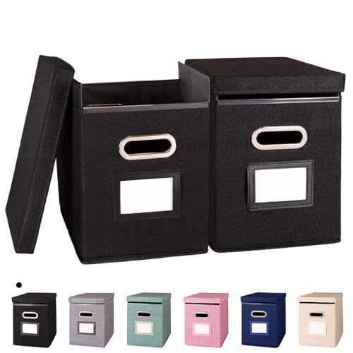 2 Pack Hanging File Folders Organizer with Lid, Letter Size Fabric File Storage Box Collapsible, Portable Office Document Holder with Metal Handle, Smooth PVC Rails, Black - color: Black, size: 2 Pack