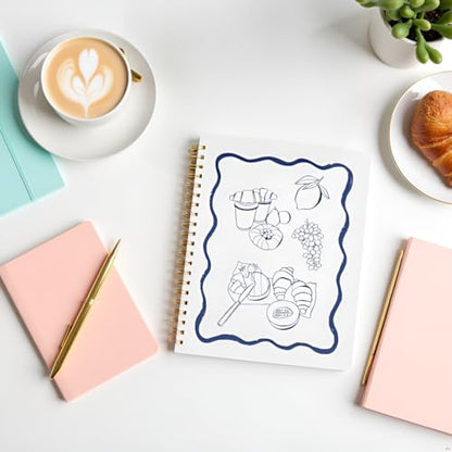 Pearhead Euro Breakfast Hardcover Spiral Notebook, 8x10.5 College-Ruled Lined Journal with Perforated Pages, 200 Pages for Planning, Work & School - color: Blue & White European Vacation Spiral Notebook