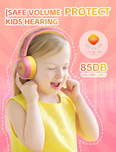 Kids Bluetooth Headphones,Toddler Headphones with Microphone,85dB Volume Limited,Bluetooth 5.4 Twistable Lightweight Kids Wireless Earphones for Boy Girl Tablet Travel School - color: Orange