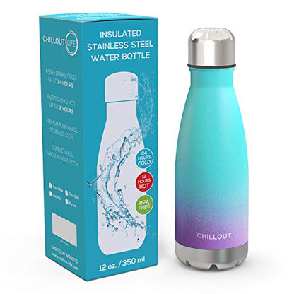 CHILLOUT LIFE 12oz Kids Insulated Stainless Steel Water Bottle, Leak Proof | Small Metal Water Bottle, Keeps Drinks Cold 24H & Hot 12H, Leak-Proof Screw Lid, Perfect for School, Travel & Sports - color: Caribbean Lily