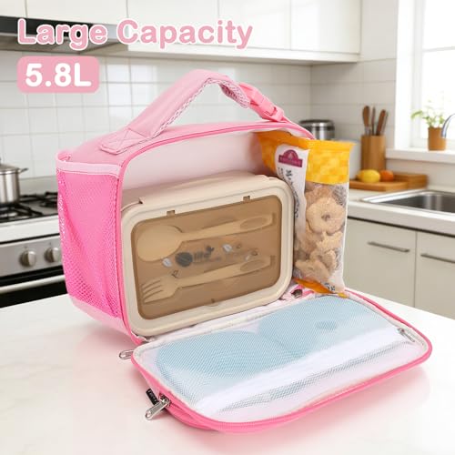 FlowFly Kids Lunch box Insulated Soft Bag Mini Cooer Back to School Thermal Meal Tote Kit for Girls, Boys,Pink - color: Pink#52