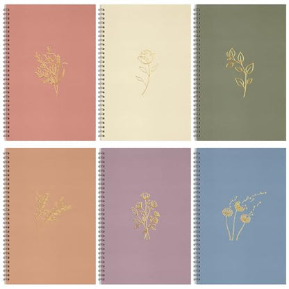 Fuutreo 6 Pack B5 Spiral Notebooks 10.5 x 7.45 Inch College Ruled Aesthetic Journal Kraft Hardcover 70 Sheets (140 Pages) Spiral Notebook for Office Students Work Journaling(Aesthetic,Hot Stamping) - color: Aesthetic