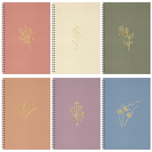 Fuutreo 6 Pack B5 Spiral Notebooks 10.5 x 7.45 Inch College Ruled Aesthetic Journal Kraft Hardcover 70 Sheets (140 Pages) Spiral Notebook for Office Students Work Journaling(Aesthetic,Hot Stamping) - color: Aesthetic