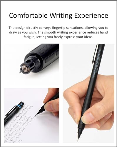 Graph 1000 for Pro Mechanical Drafting Pencil Set (0.3mm / 0.4mm / 0.5mm / 0.7mm / 0.9mm), qullity original Black slim pen case - size: Set (0.3 mm / 0.4 mm / 0.5 mm / 0.7 mm / 0.9 mm)