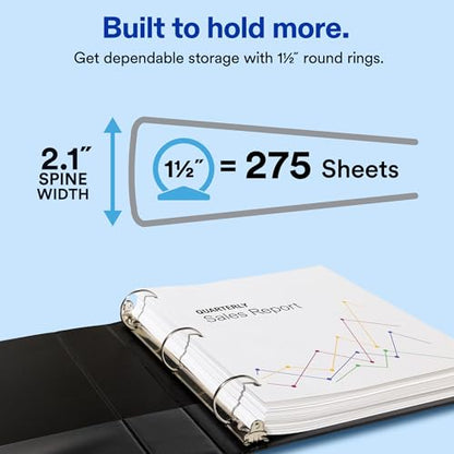 Avery Standard View 3 Ring Binder, 1.5" Round Rings, 275-Sheet Capacity, 2.1 Inch Wide Spine, 1 White Binder, Ideal for Lightweight Organization and Occasional Referencing (05726) - size: 1.5"