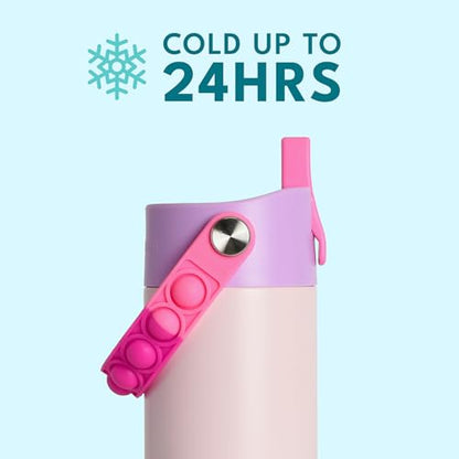 Elemental Insulated Kids Water Bottle, Stainless Steel Water Bottle with Straw Lid & Pop-It Handle, Leak-Proof Water Bottles for School, Boys or Girls, Travelling and Sports, 18oz - Pink Tie Dye - color: Pink Tie Dye
