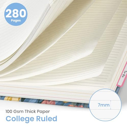 Large Spiral Lined Notebook for Work with Dividers & Tabs, 8.5"x11" Hardcover 5 Subject Notebook, College Ruled, 280 Pages, Soft Tulips - color: L - Soft Tulips
